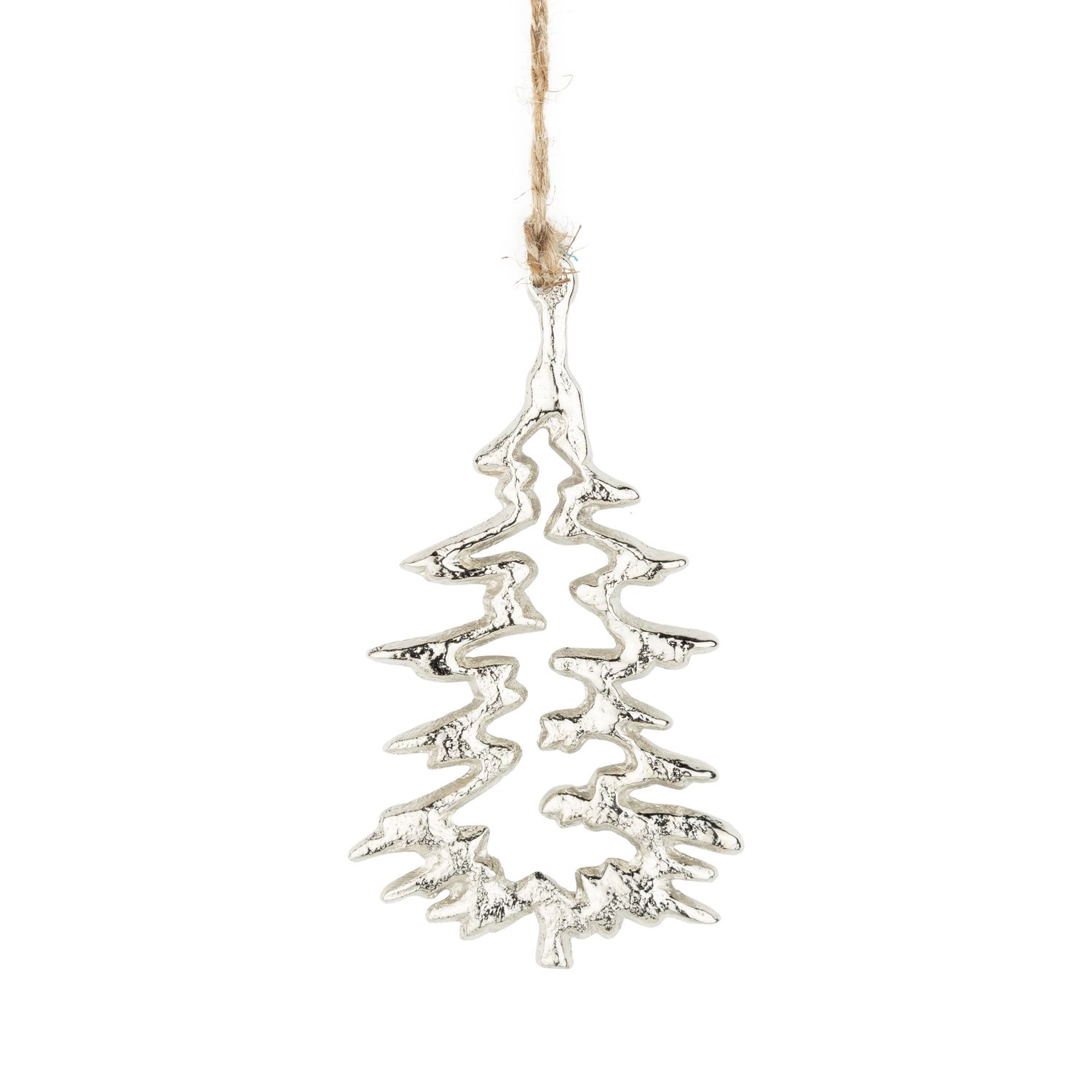Cast metal abstract tree ornament, silver, 5 in  12
