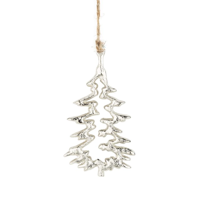 Cast metal abstract tree ornament, silver, 5 in  12