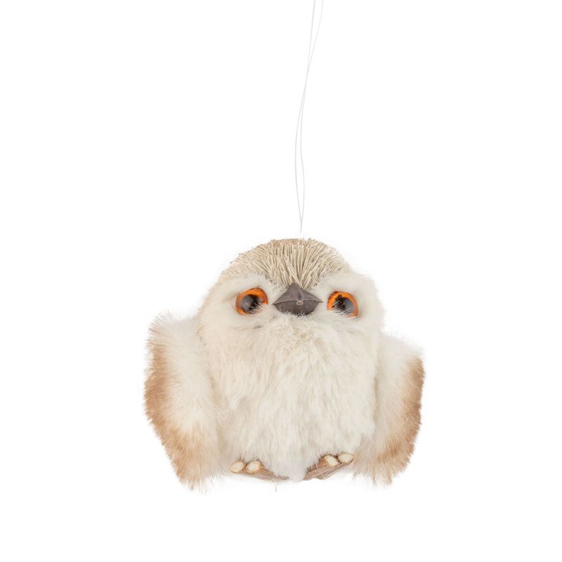 Grass covered owl ornament with plush wings, light beige, 2.8 in  12 -Z08 -S04/25