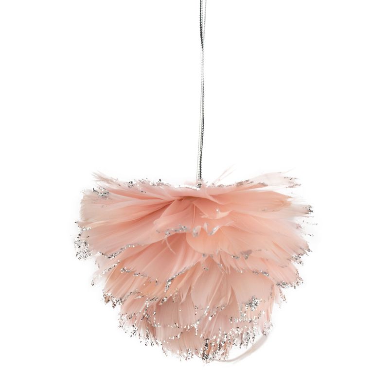 Pink feather ornament, layered with delicate texture and silver glitter tips, 4 in  12