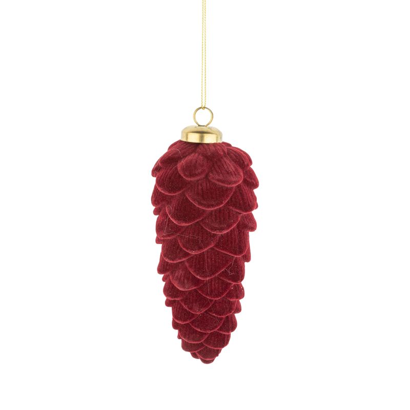 USE A63284 - Burgundy flock plastic pinecone ornament, 5.5 in  12 -Z08 -S04/25