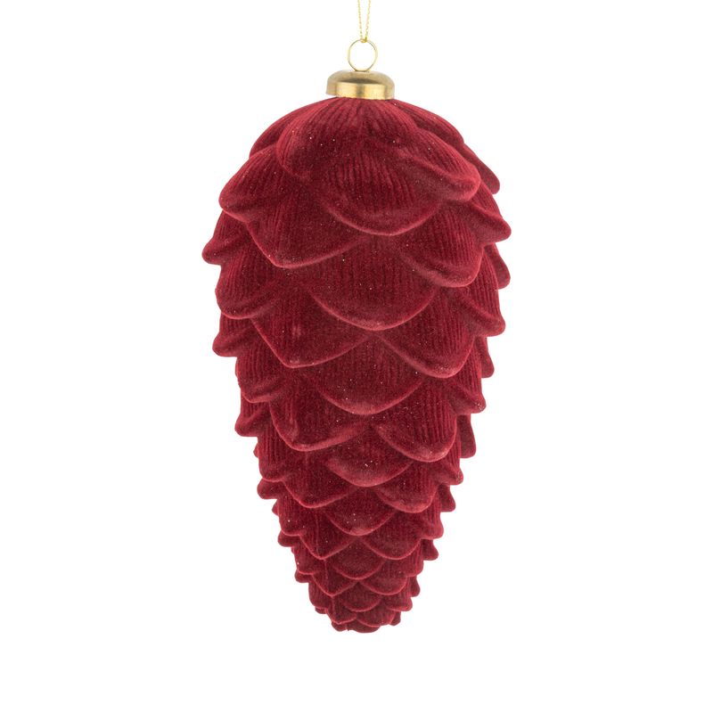 Burgundy flock plastic pinecone ornament, 7.5 in  12