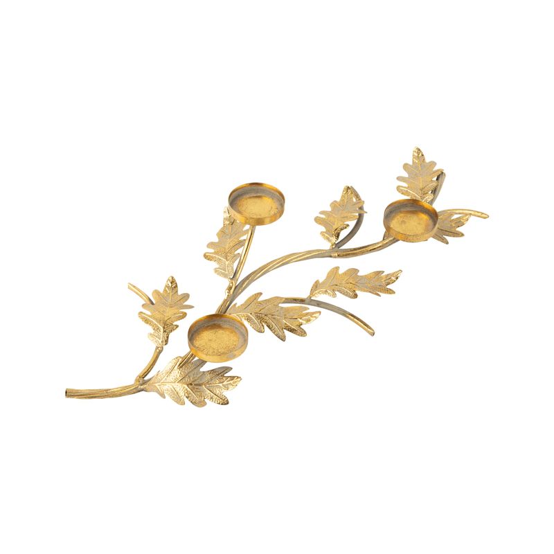 Antique gold metal oak leaf votive holder centre piece, 20 in  2