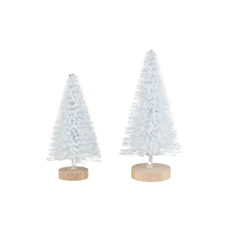 Set of 2 frosted bottle brush tree, soft blue tone, wooden base, 3.5+5 in  12
