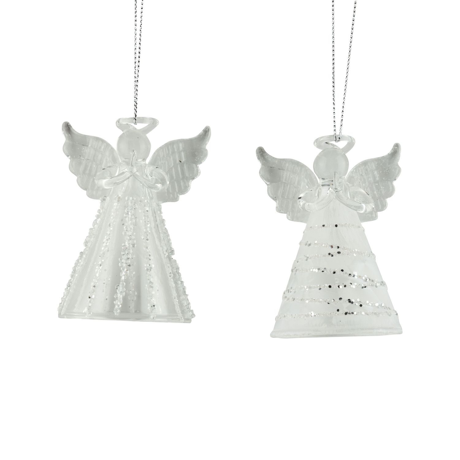 2 Asst&#39;d glass angel mini ornament w/silver glitter finish, 3 in  12