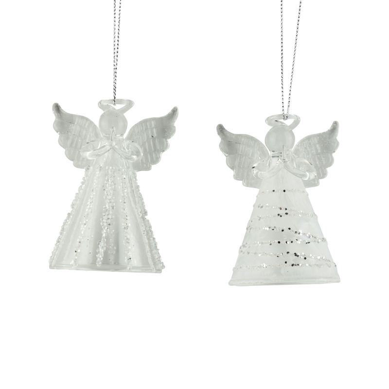 2 Asst&#39;d glass angel mini ornament w/silver glitter finish, 3 in  12