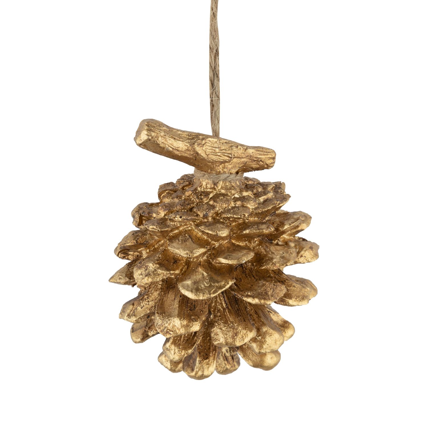 Painted resin pine cone ornament, gold finish 2.75 in  12