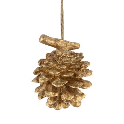 Painted resin pine cone ornament, gold finish 2.75 in  12