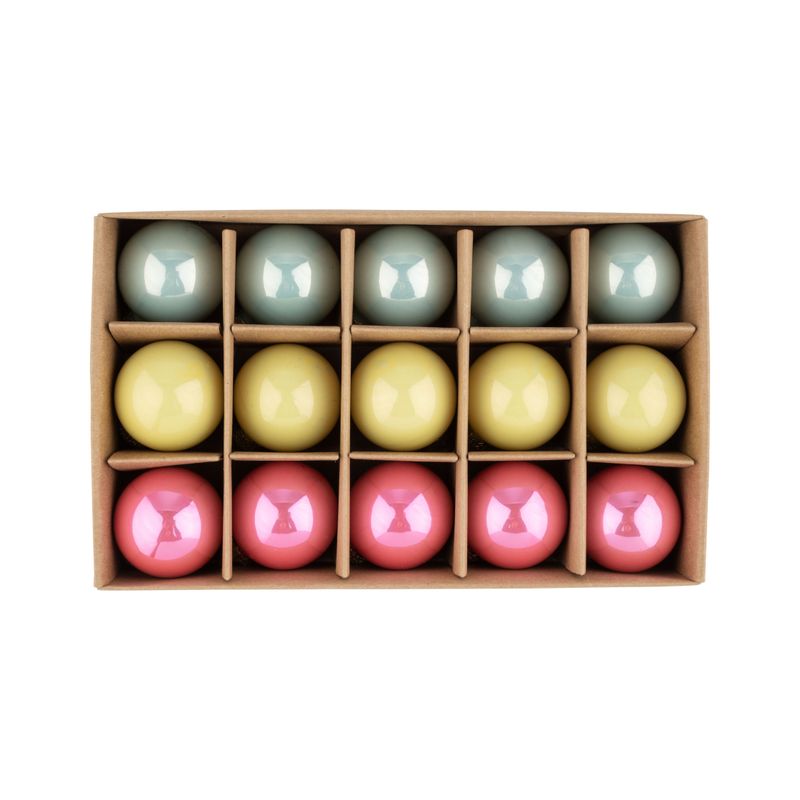 Set of 15 glass mini ball ornaments in shiny pastel blue, yellow and pink, 45mm/1.2 in per ball  6