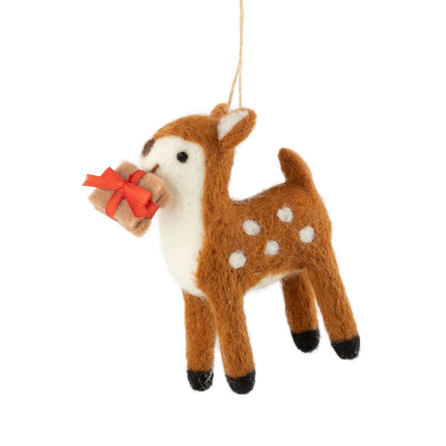Felt reindeer ornament, brown with white spots, 4.25 in  12