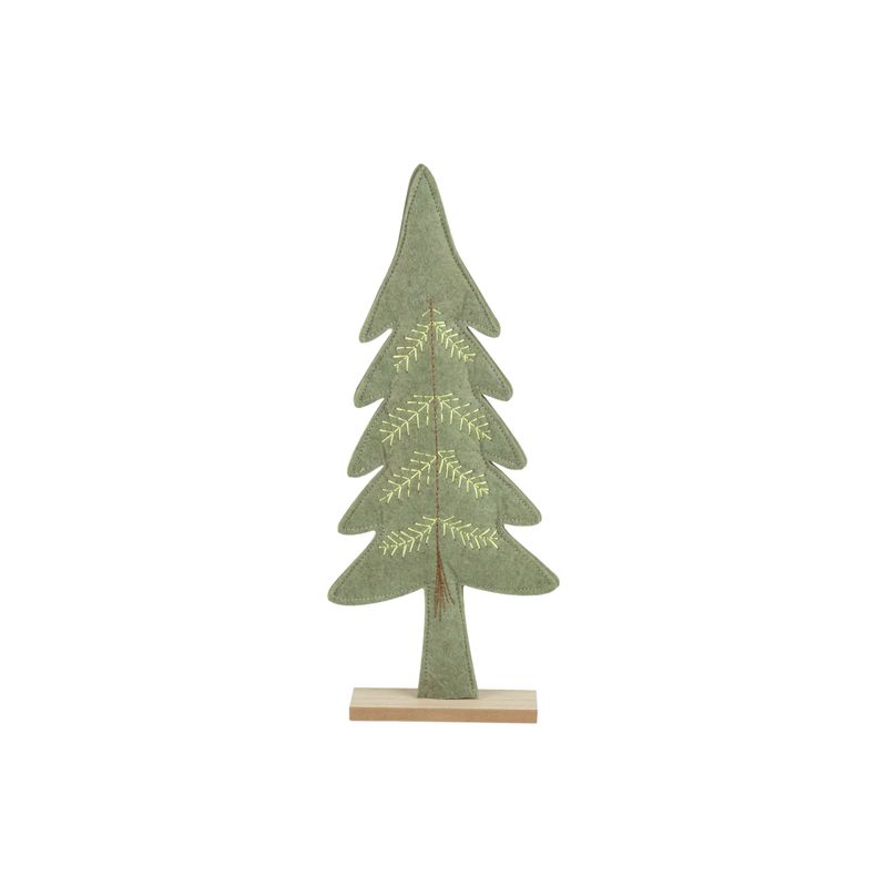 Green embroidered felt fir tree on wood base, 13 in  6