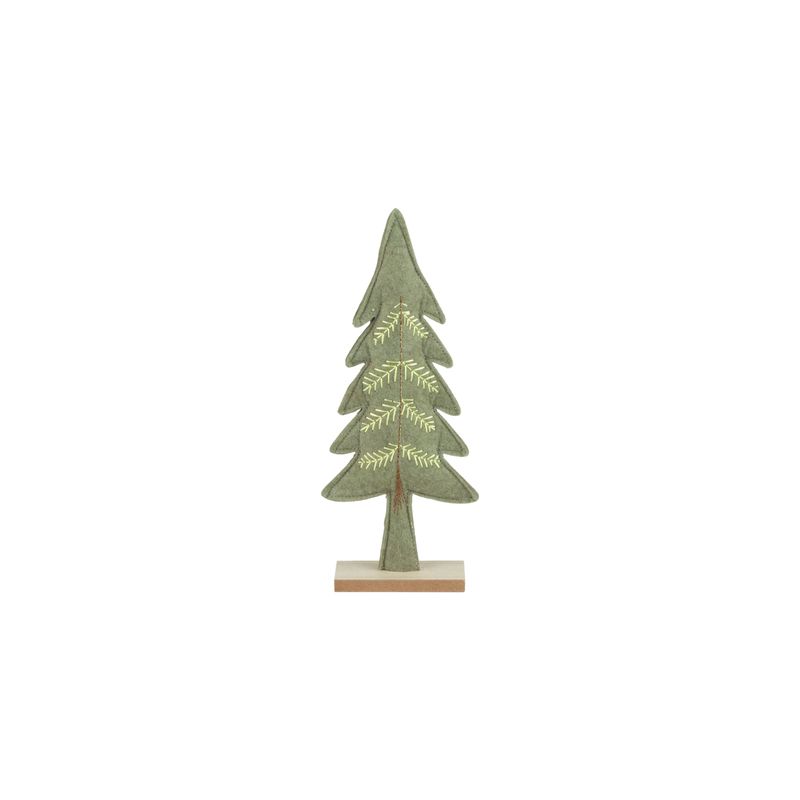 Green embroidered felt fir tree on wood base, 10 in  12