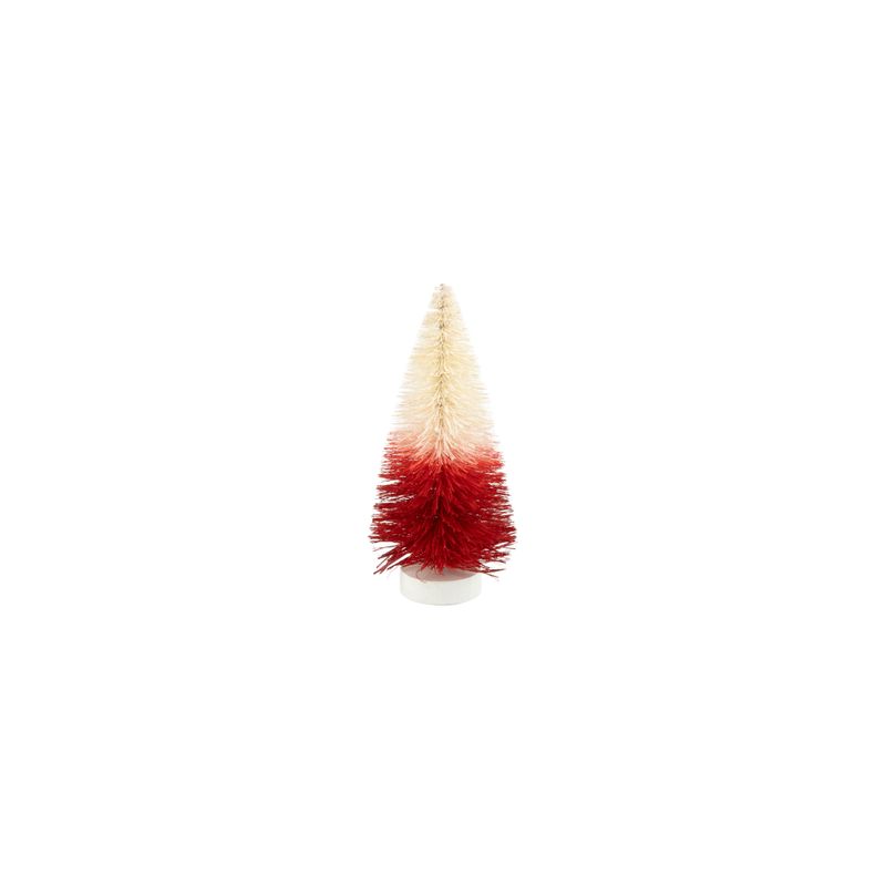Ombre bristle tree, off-white to red, wood base, 6 in  8