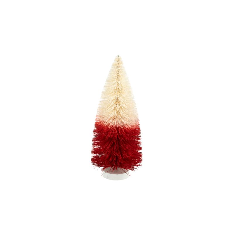 Ombre bristle tree, off-white to red, wood base, 9 in  6