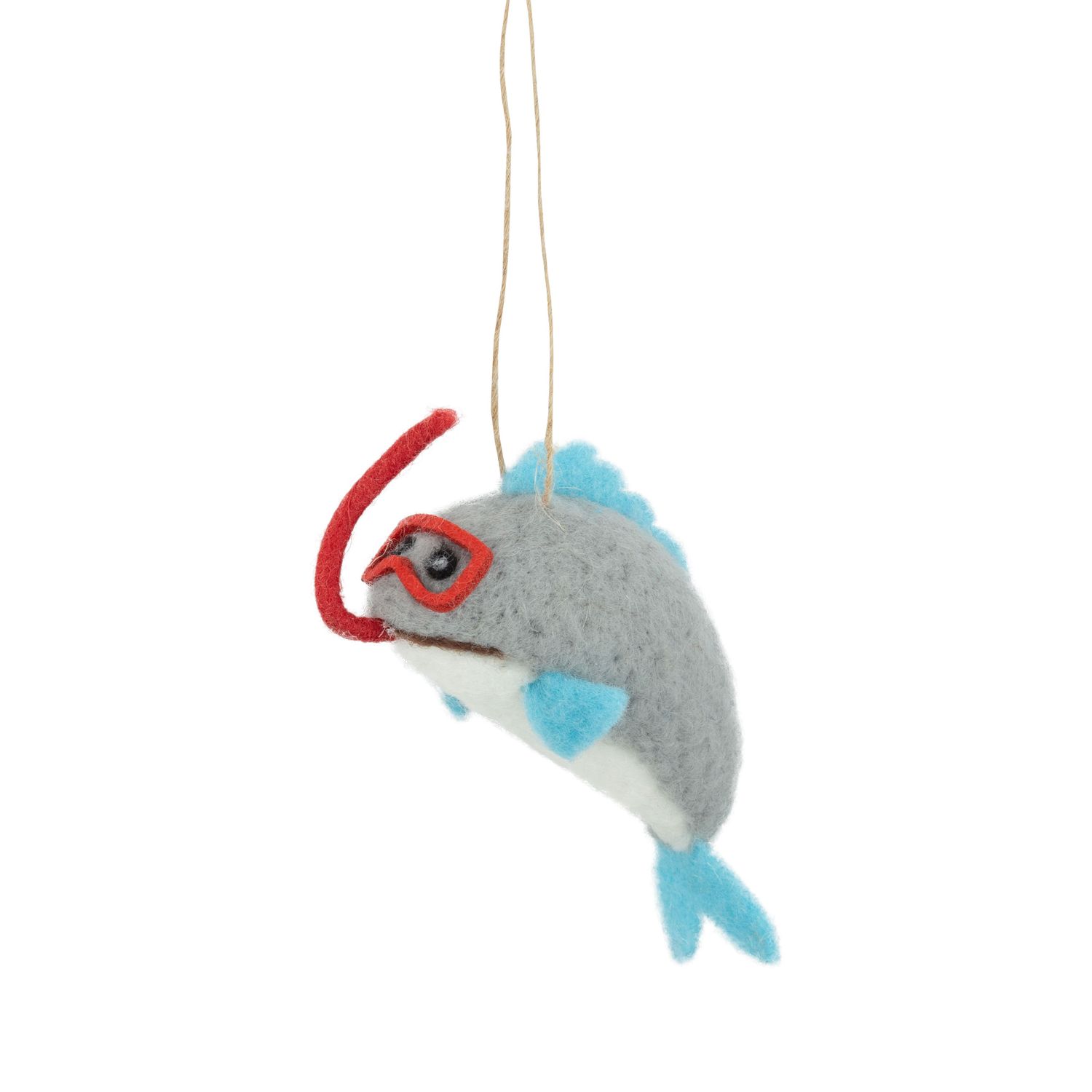 Blue felt whale ornament with goggles and mask, 4.75 in  6