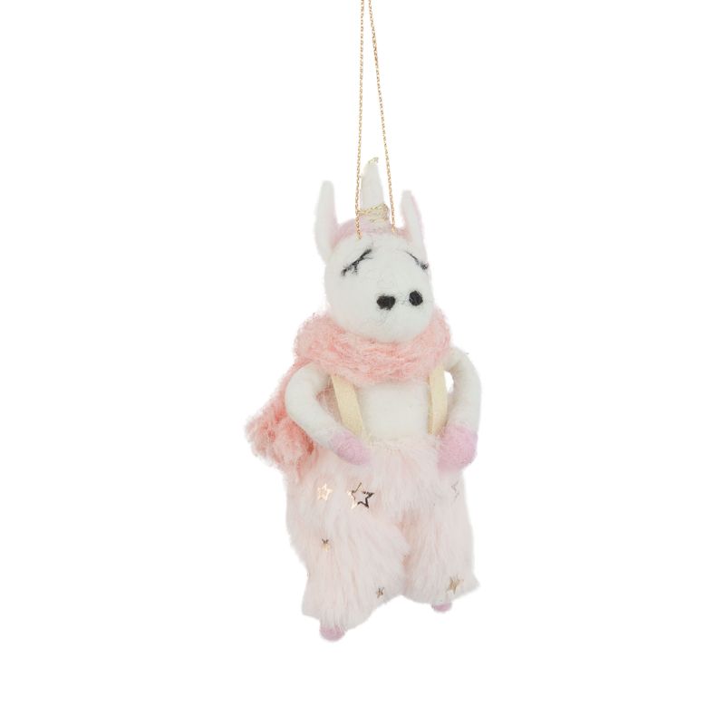 Felt unicorn ornament in a light pink plush coat, 5.5 in  6