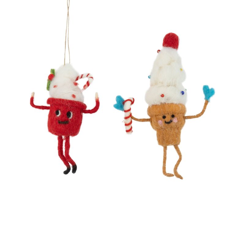 2 Asst&#39;d felt cup character ornaments, 5 in  12