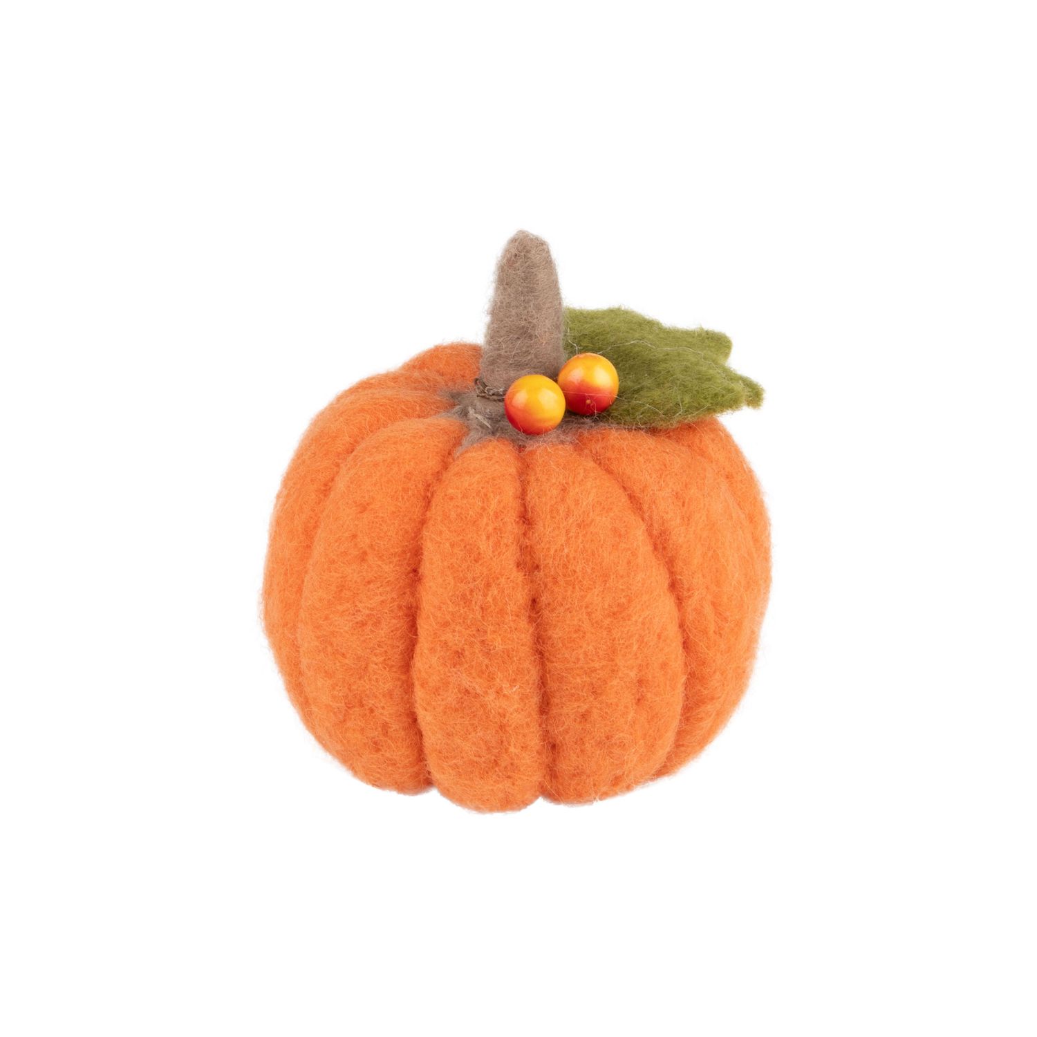 Orange felt pumpkin table piece with berry, 3.5x3 in  4      