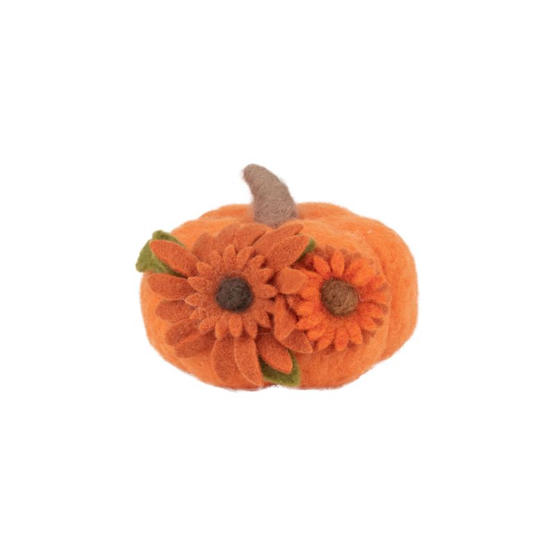 Orange felt pumpkin table piece with fall flower decoration, 4.5x3 in  6      