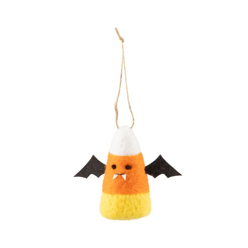 Felt candy corn ornament with bat wings and fangs, 3.5 in  12      