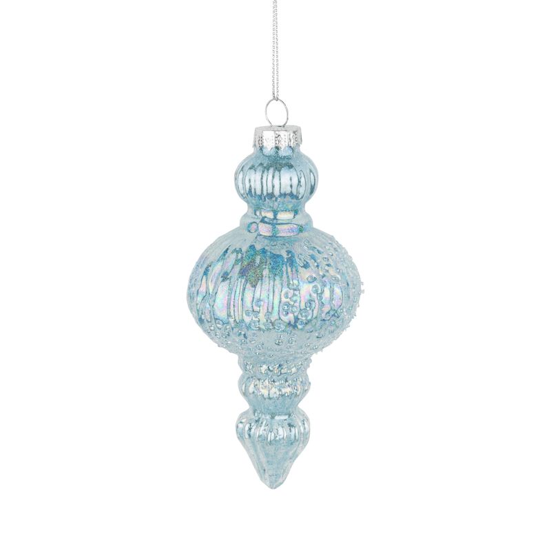 Molded glass finial ornament iridescent blue finish, 5.25 in  12