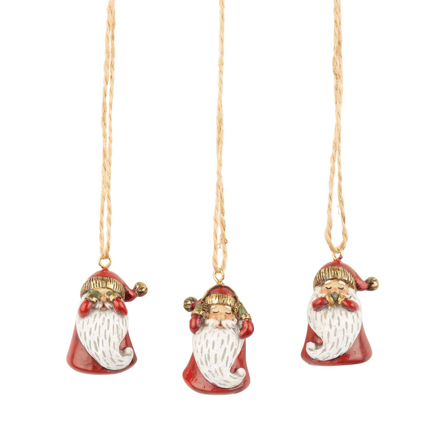 3 Asst&#39;d painted resin mini Santa ornaments, 1.5 in  24