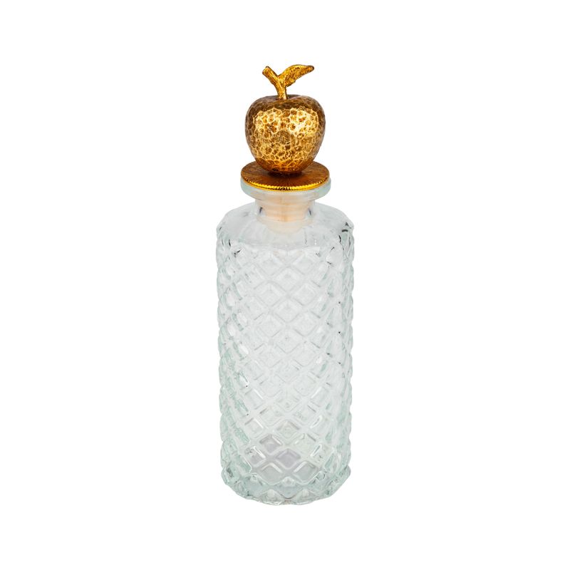 Molded glass bottle with brass gold apple -shaped stopper, 7 in  6       