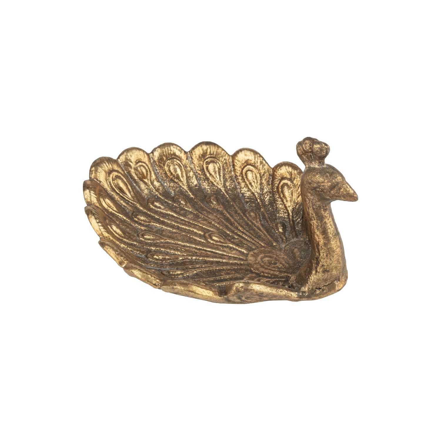 Cast iron peacock trinket tray, antique gold finish, 6.75 in  4       