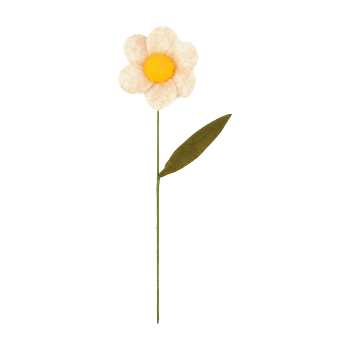 Felt daisy shape flower on wrap wire pick, yellow center, 14 in  12       