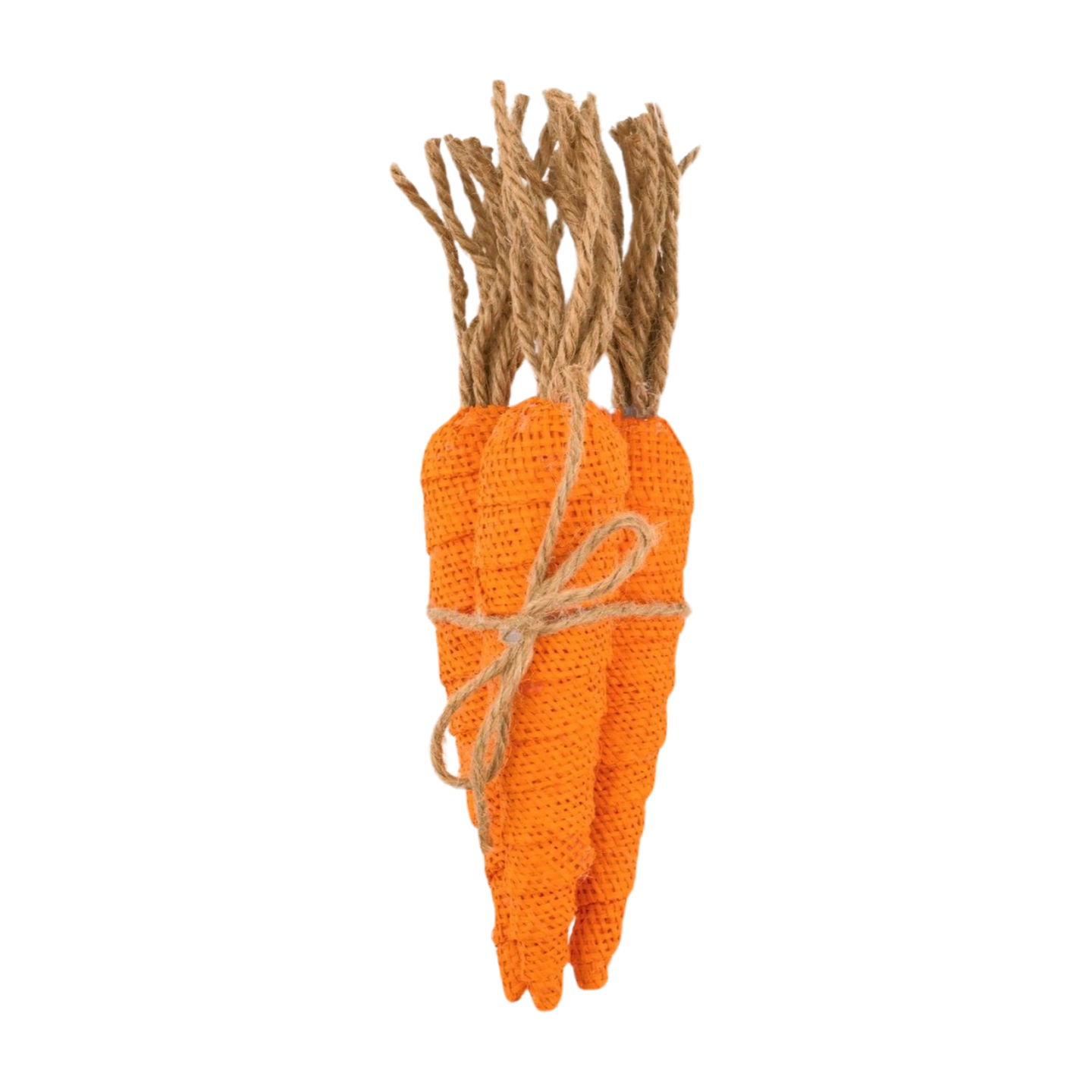 Tinted burlap and carrot trio decoration with jute leaves, 10 in  6