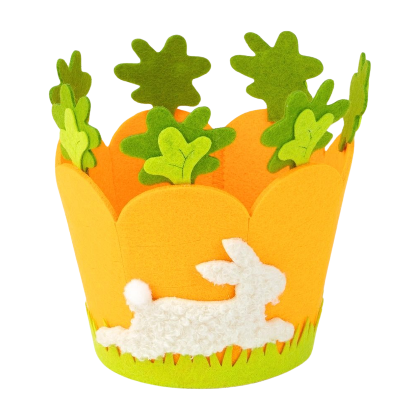 Felt carrot shape basket with running bunny, 6 in  6       