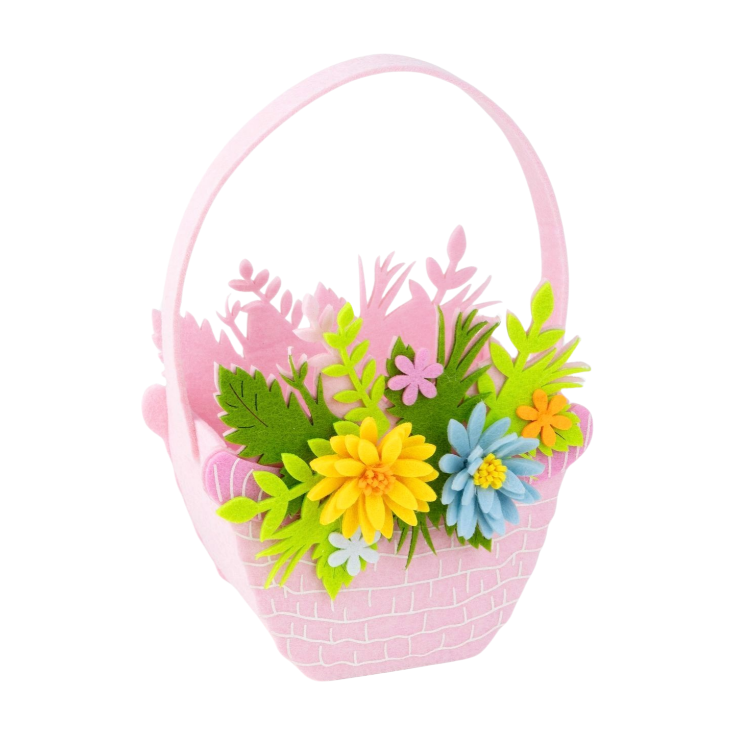 Felt basket with floral border, pale pink, 6.5 in  6       