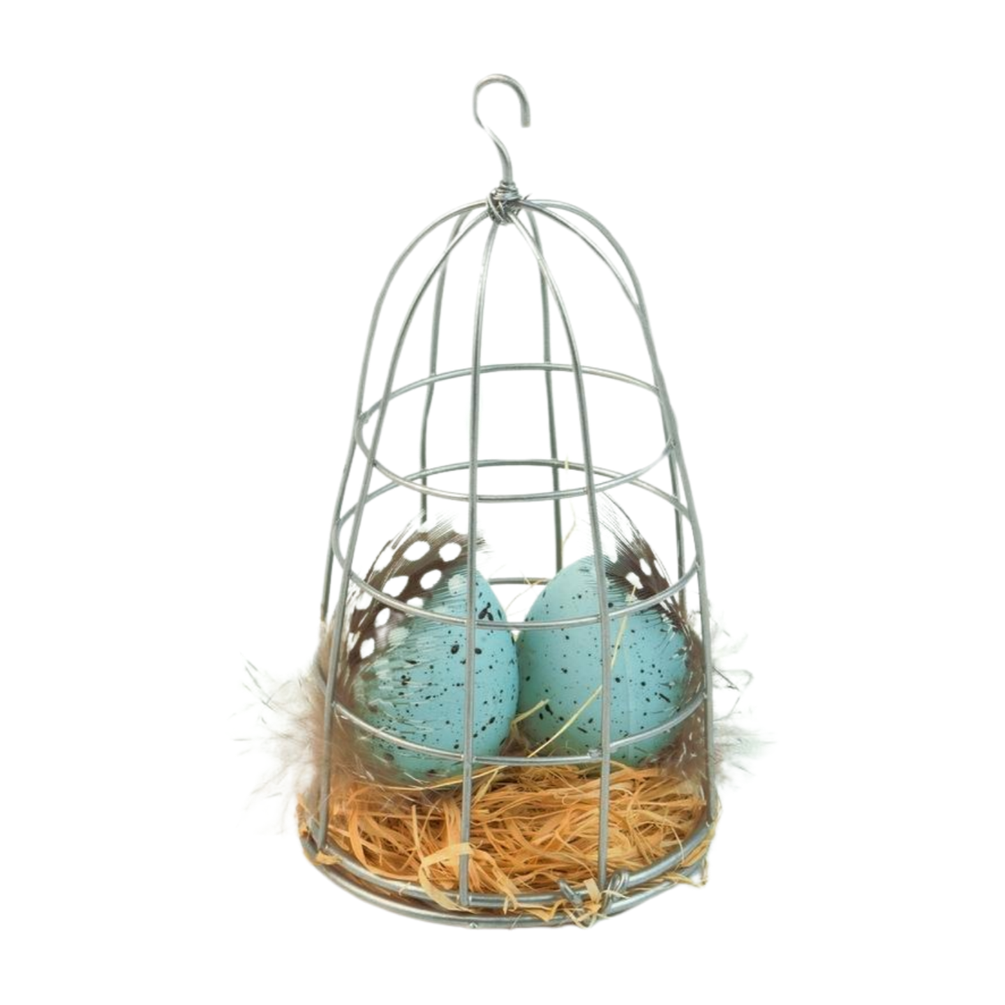 Wire caged eggs on straw bed, pale blue, 5 in  6       