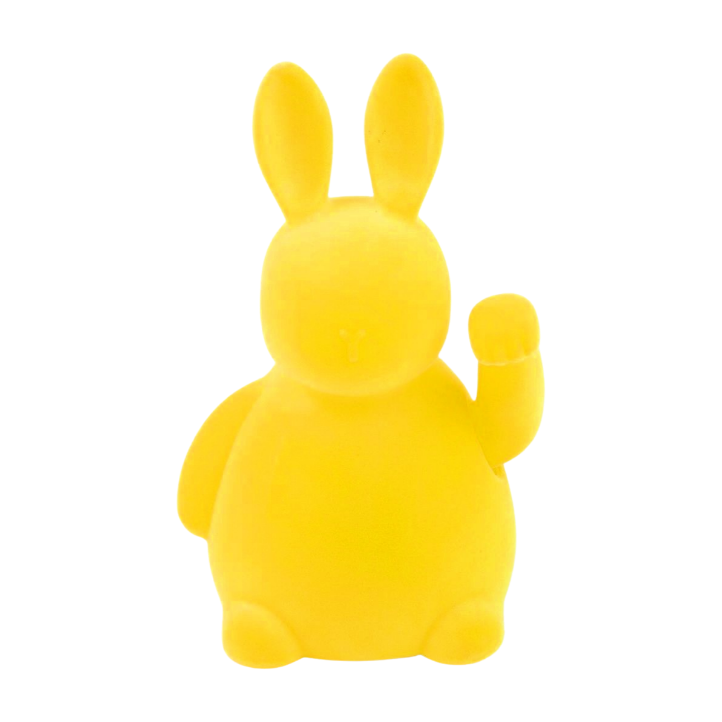 Flocked plastic lucky bunny table piece, moving arm, bright yellow, 8 in  3       