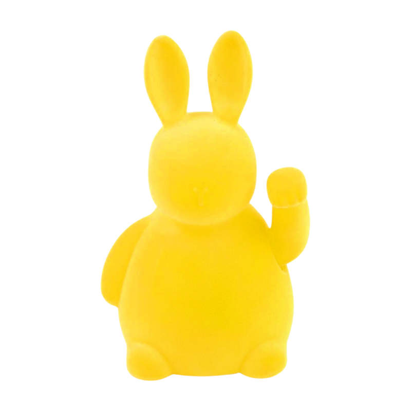 Flocked plastic lucky bunny table piece, moving arm, bright yellow, 8 in  3       
