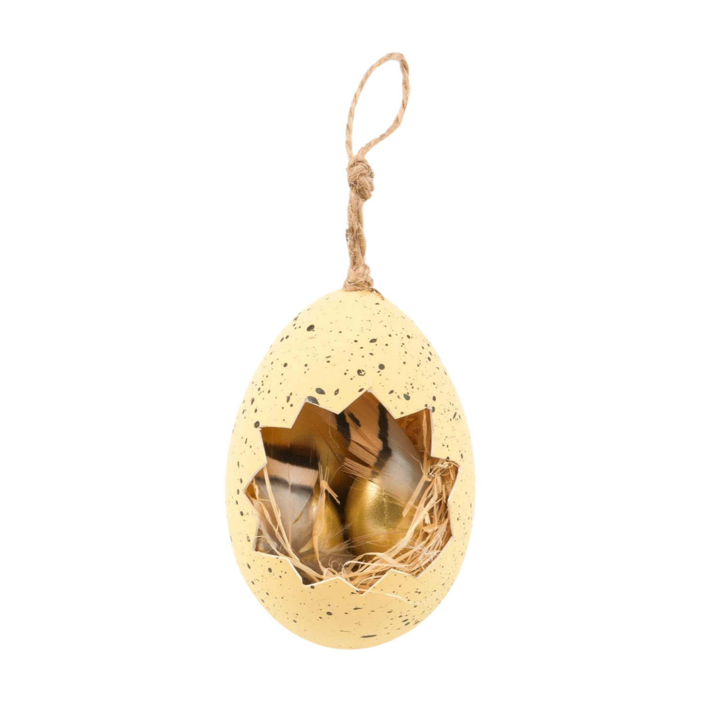 Cut out egg ornament with 2 golden eggs in nest, plastic, 3 in  12       