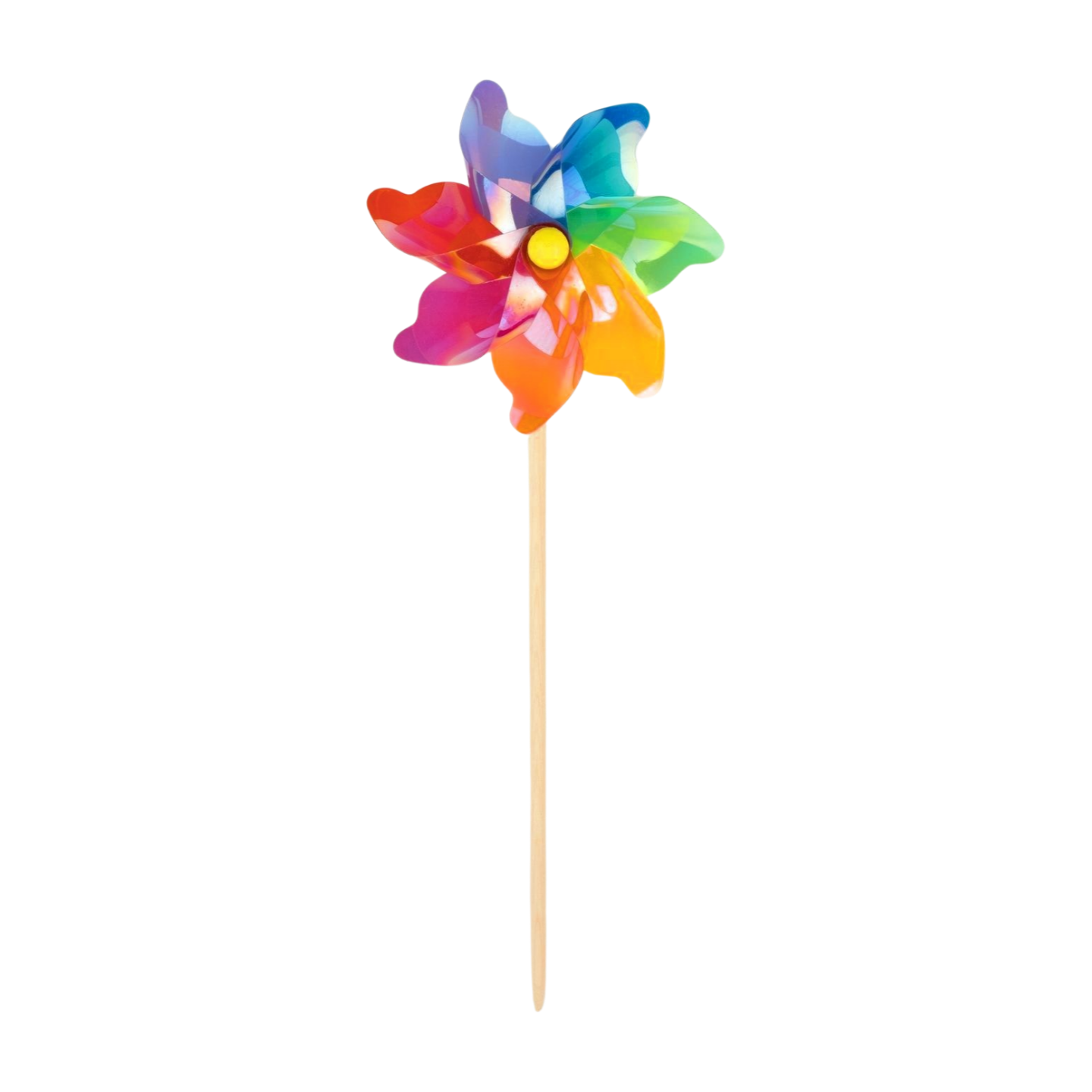 Iridescent rainbow pinwheel on wood pole, 18 in  12       