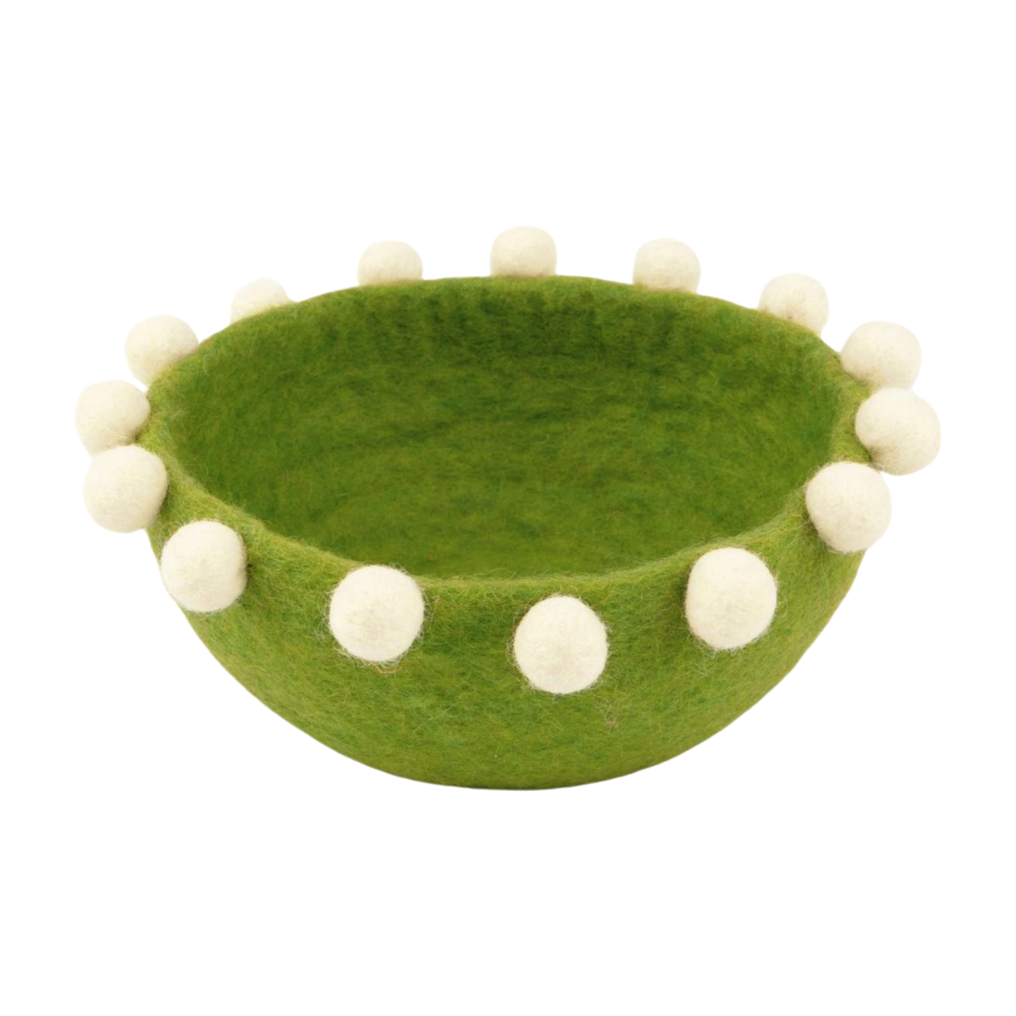 Felt basket with natural felt ball rim, green, 6 in  6       