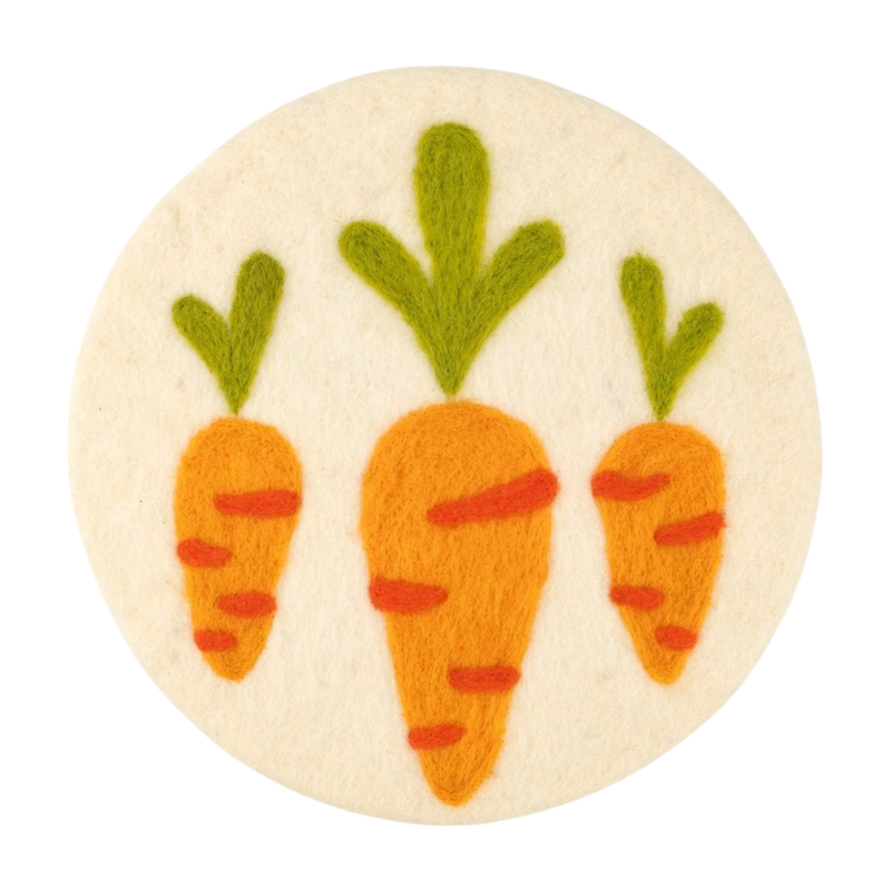 Circular felt trivet, natural with carrot trio inlay, 8.5 in  6       
