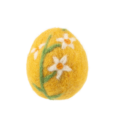 Felt egg ornament, yellow with floral pattern, 2.5 in  12       