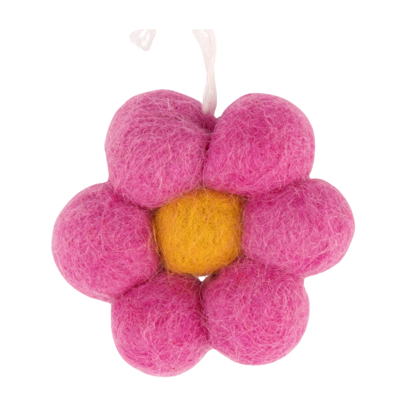 Felt mini daisy ornament, pale pink with yellow center, 2 in  12