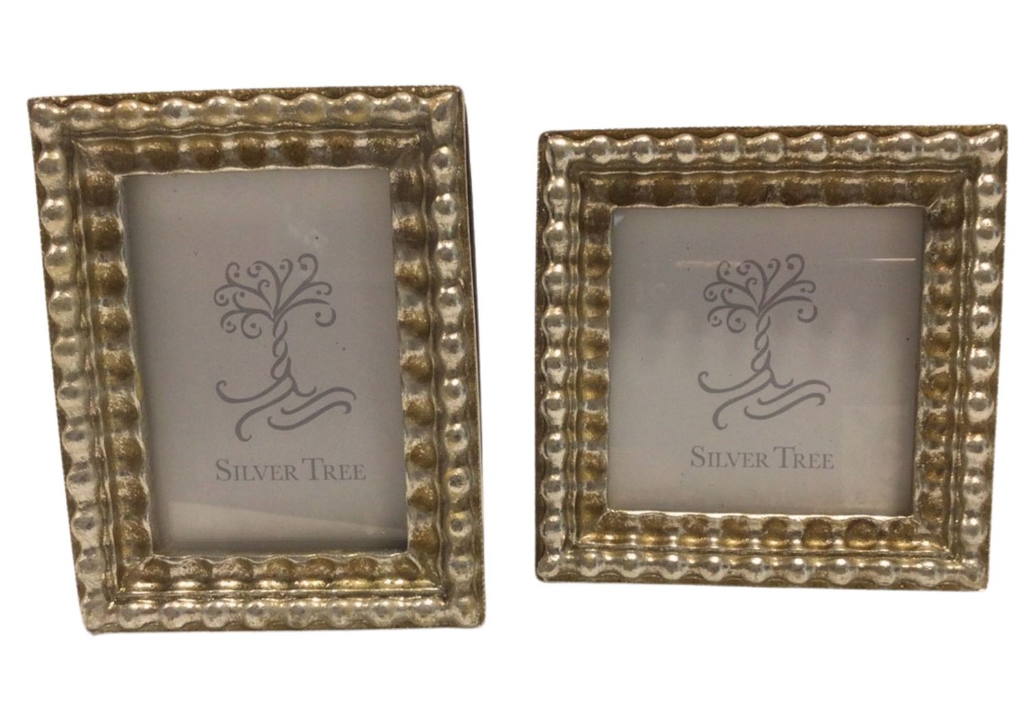 2 Asst&#39;d resin mini picture frames, pearl bead pattern, silver finish, 4+4.5 in  12              