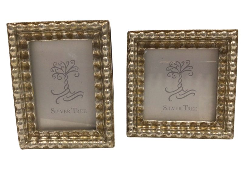 2 Asst&#39;d resin mini picture frames, pearl bead pattern, silver finish, 4+4.5 in  12              
