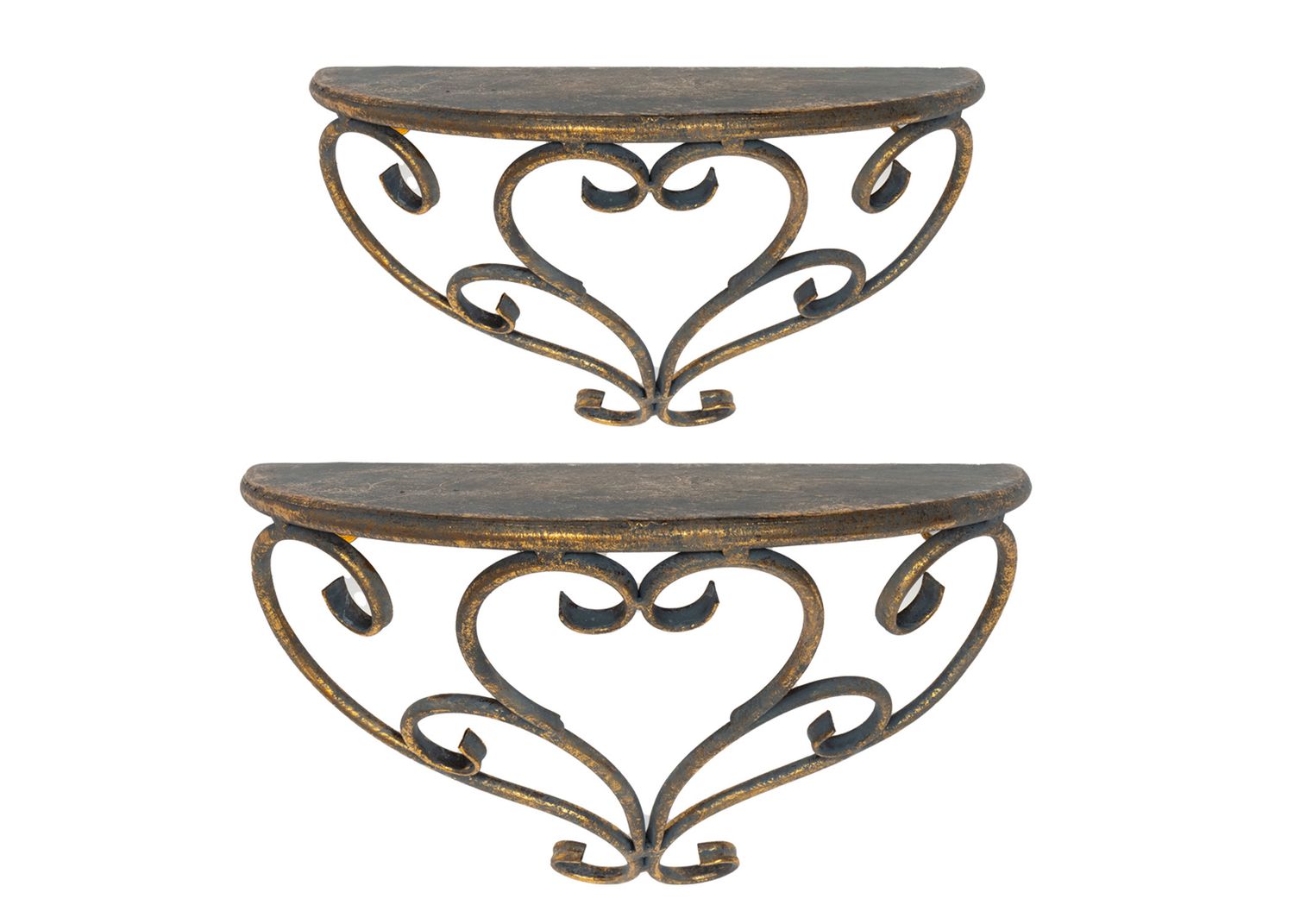 Set of 2 metal wall shelves, antique gold, 8 in+10 in  2           