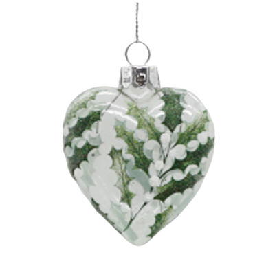 Clear glass heart with holly pattern, 2.5 in  12