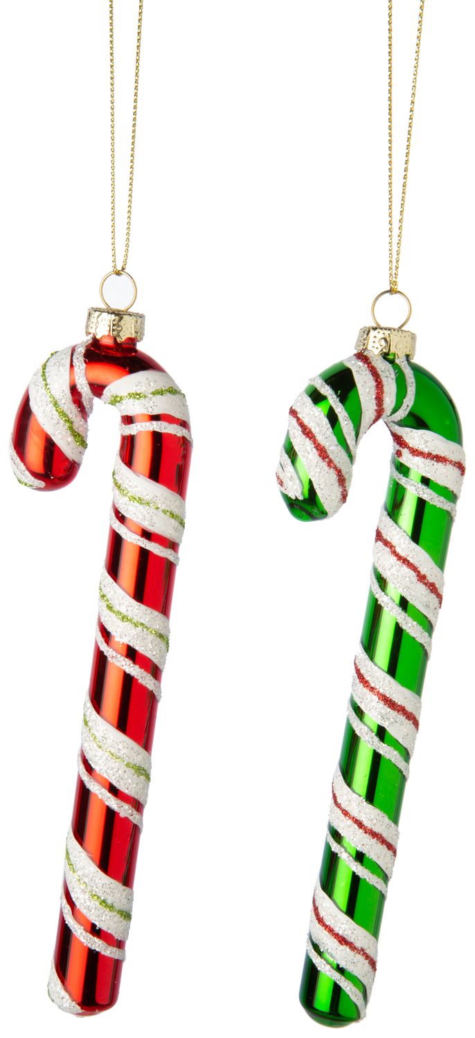 2 Asst&#39;d glass candycane ornaments, 6.5 in  12