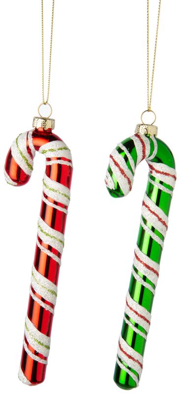2 Asst&#39;d glass candycane ornaments, 6.5 in  12
