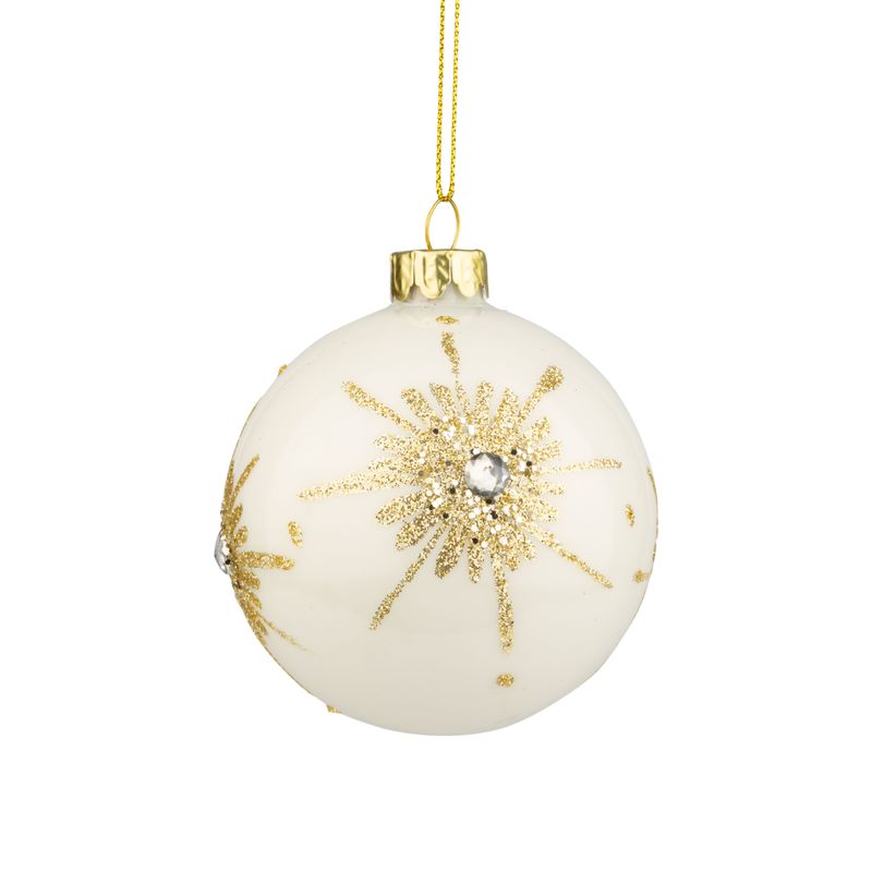 White glass ball with starburst and jeweled center, 3 in  12