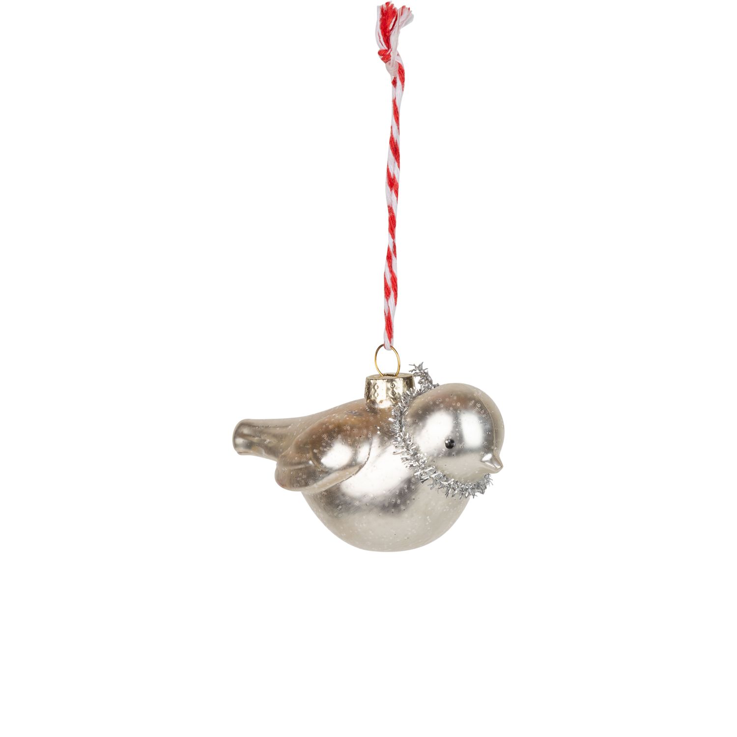 Silver glass bird ornament with tinsel 4 in  12