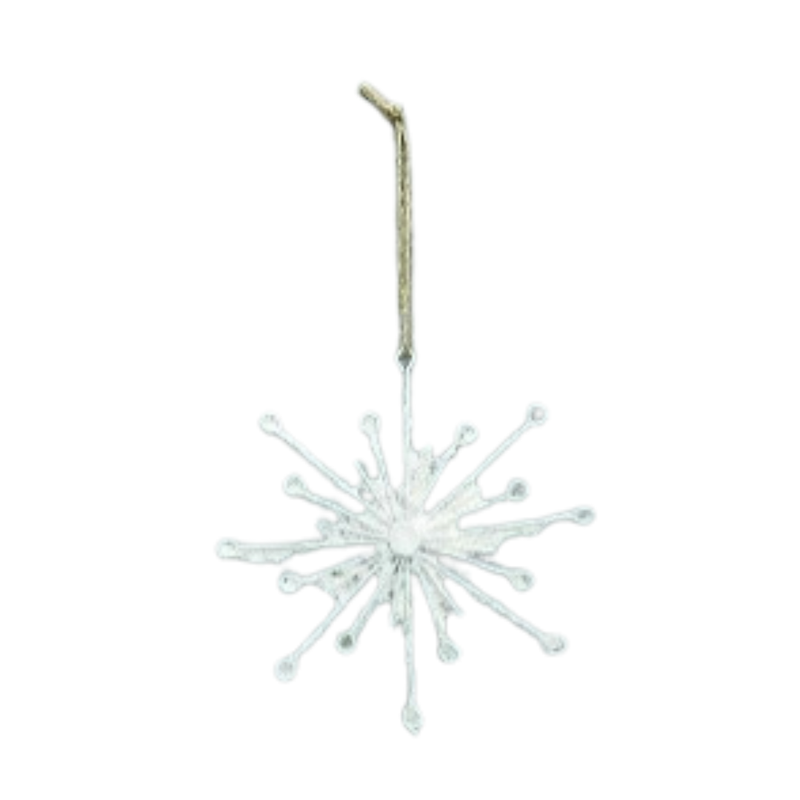 White paper covered wire snowflake ornament 6.2 in  12